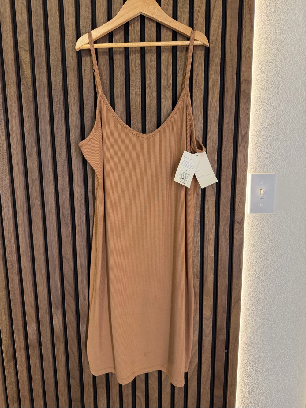 stars above Camel-Spice Ribbed Slip Dress